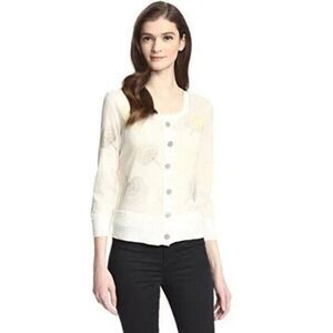 Nick+Zoe Y2K Floral Embroidered Sheer Mesh Button-Up Cardigan Sweater Petite M